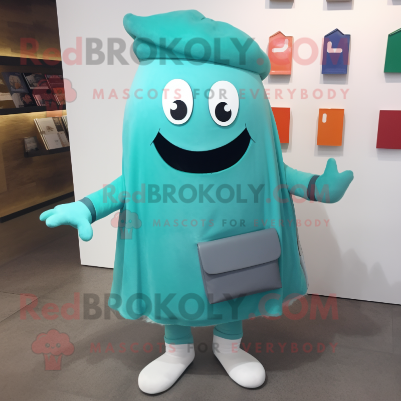 Teal Ghost mascot costume character dressed with a Chinos and Clutch bags