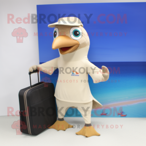 Beige Woodpecker mascot costume character dressed with a One-Piece Swimsuit and Briefcases