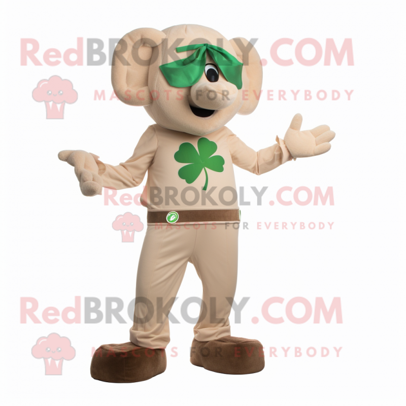 Tan Four Leaf Clover mascot costume character dressed with a Skinny Jeans and Rings Tan Four Leaf Clover mascot costume character dressed with a Skinny Jeans and Rings
