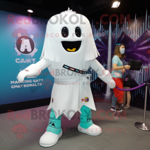 White Ghost mascot costume character dressed with a Rash Guard and Headbands