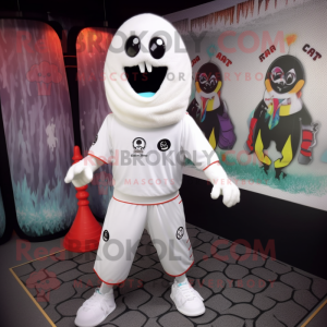 White Ghost mascot costume character dressed with a Rash Guard and Headbands