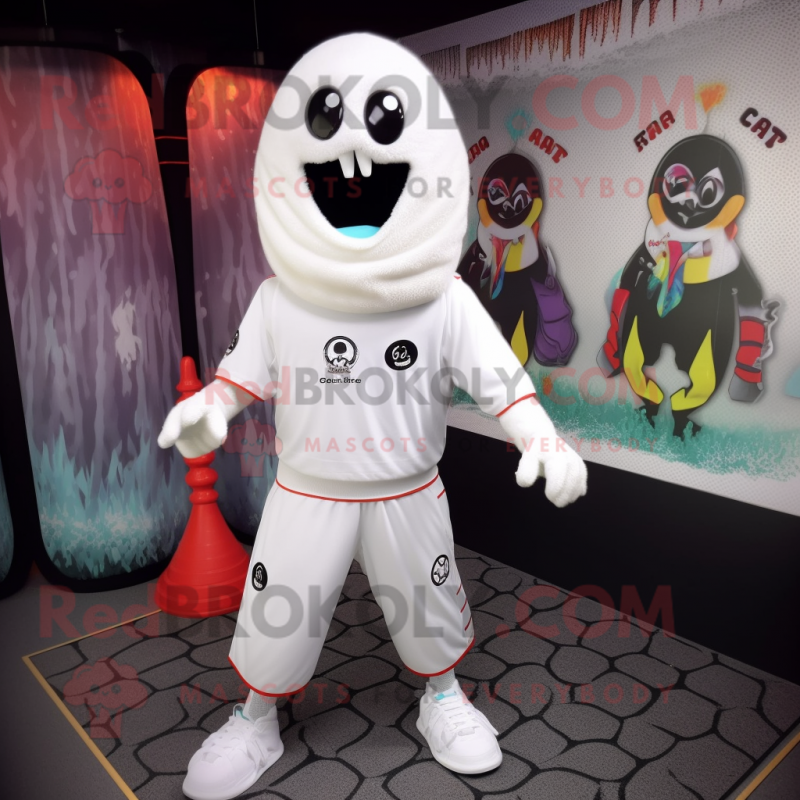 White Ghost mascot costume character dressed with a Rash Guard and Headbands White Ghost mascot costume character dressed with a Rash Guard and Headbands