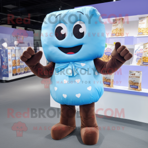 Sky Blue Chocolate Bar mascot costume character dressed with a Bodysuit and Gloves