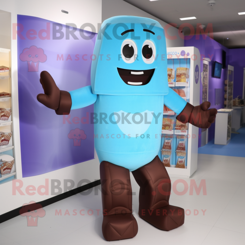 Sky Blue Chocolate Bar mascot costume character dressed with a Bodysuit and Gloves Sky Blue Chocolate Bar mascot costume character dressed with a Bodysuit and Gloves