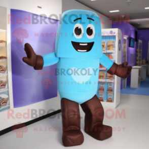 Sky Blue Chocolate Bar mascot costume character dressed with a Bodysuit and Gloves