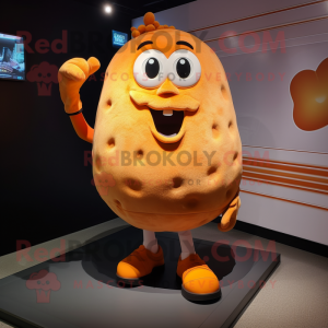 Orange Potato mascot costume character dressed with a Tank Top and Shoe laces