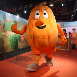 Orange Potato mascot costume character dressed with a Tank Top and Shoe laces