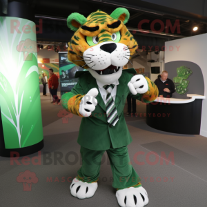 Green Saber-Toothed Tiger mascot costume character dressed with a Dress and Ties