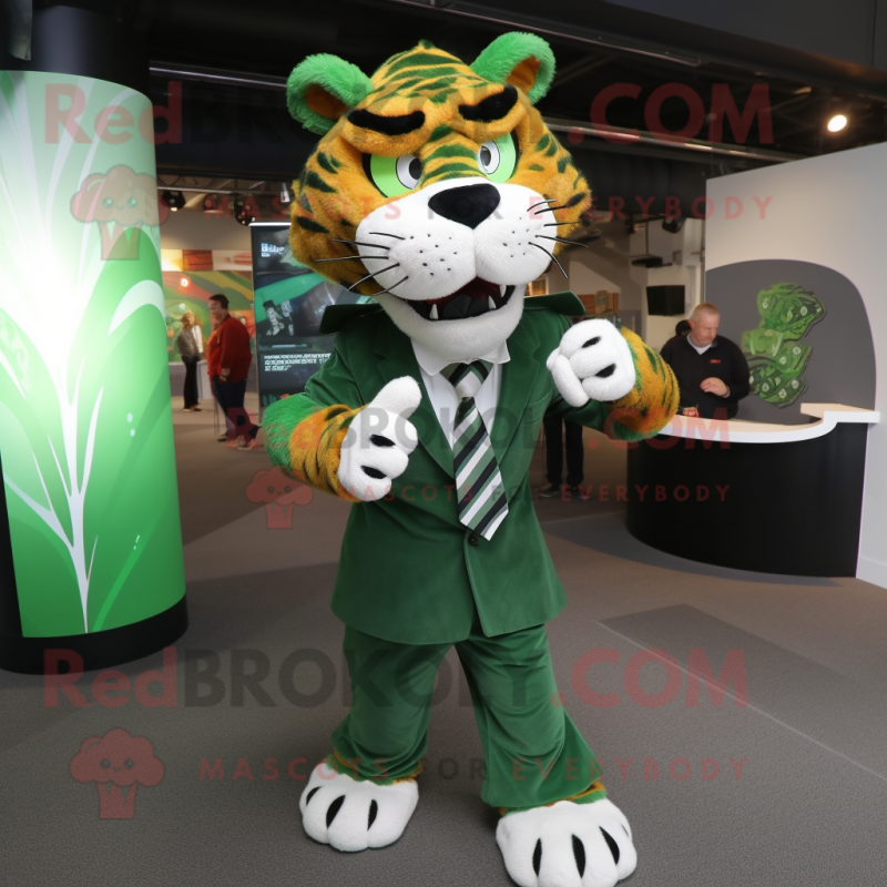 Green Saber-Toothed Tiger mascot costume character dressed with a Dress and Ties Green Saber-Toothed Tiger mascot costume character dressed with a Dress and Ties