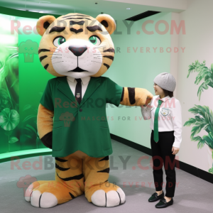 Green Saber-Toothed Tiger mascot costume character dressed with a Dress and Ties