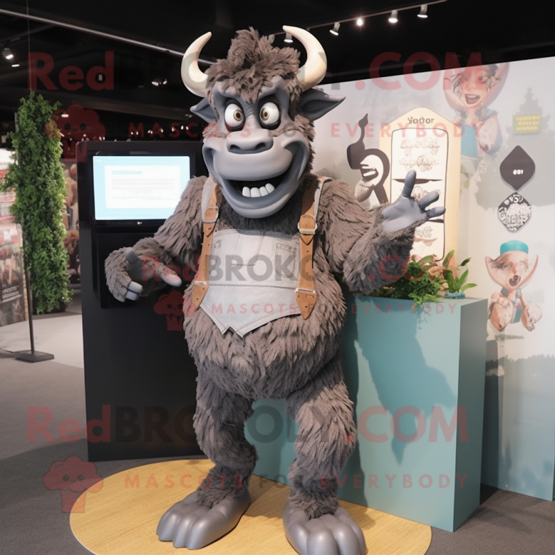 Gray Minotaur mascot costume character dressed with a Playsuit and Wallets Gray Minotaur mascot costume character dressed with a Playsuit and Wallets