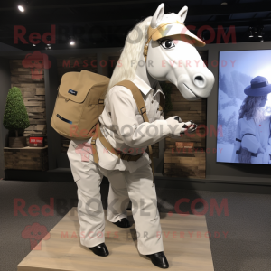 White Horse mascot costume character dressed with a Cargo Pants and Messenger bags