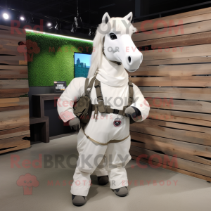 White Horse mascot costume character dressed with a Cargo Pants and Messenger bags