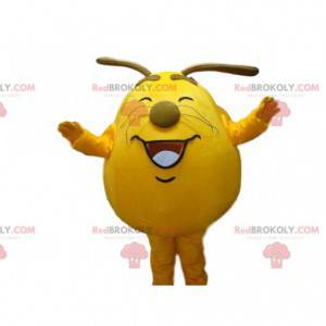 Mascotte de monstre jaune, mignon et jovial, costume grosse