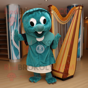 Blågrønn Celtic Harp maskot...