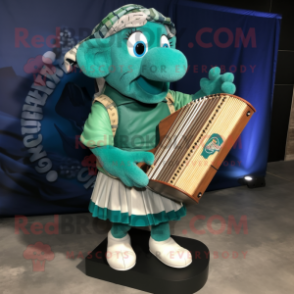 Teal Celtic Harp mascot costume character dressed with a Cargo Shorts and Wraps