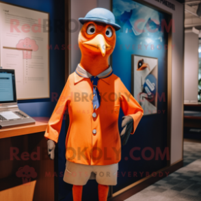 Orange Passenger Pigeon mascot costume character dressed with a Henley Tee and Ties