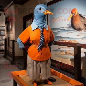 Orange Passenger Pigeon mascot costume character dressed with a Henley Tee and Ties