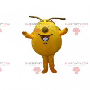 Mascote de monstro amarelo fofo e jovial, fantasia de cabeça