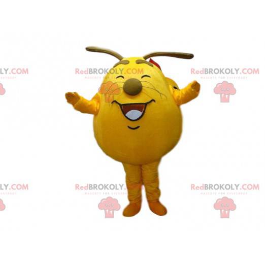 Mascotte de monstre jaune, mignon et jovial, costume grosse