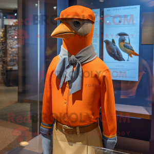 Orange Passenger Pigeon mascot costume character dressed with a Henley Tee and Ties