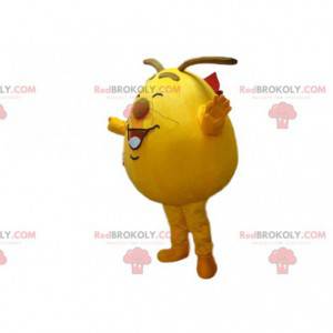 Mascote de monstro amarelo fofo e jovial, fantasia de cabeça