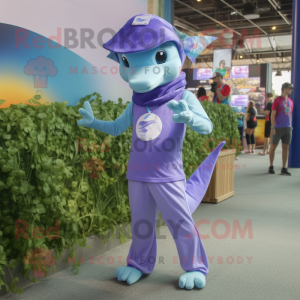 Lavender Dolphin mascot costume character dressed with a Skinny Jeans and Bracelets