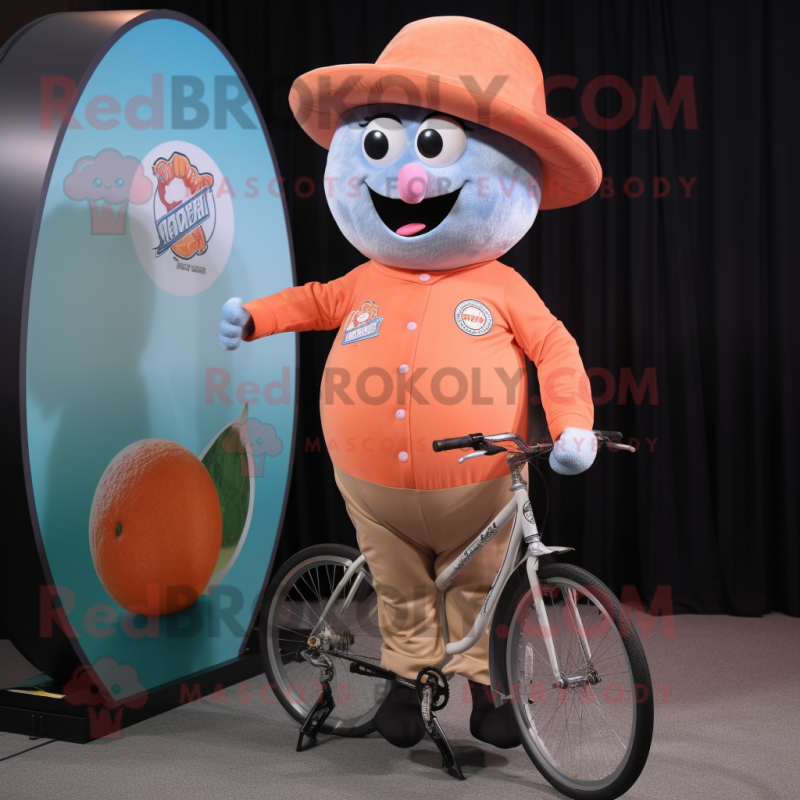 Peach Unicyclist mascot costume character dressed with a Cargo Pants and Hat pins