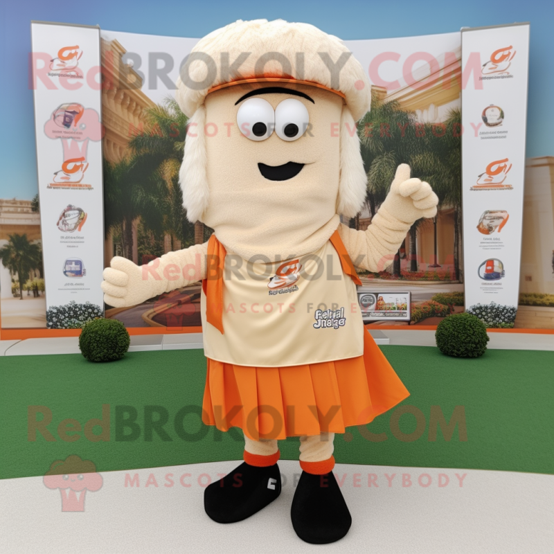 Beige Orange mascot costume character dressed with a Shorts and Scarf clips