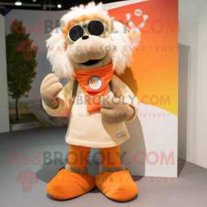 Beige Orange mascot costume character dressed with a Shorts and Scarf clips