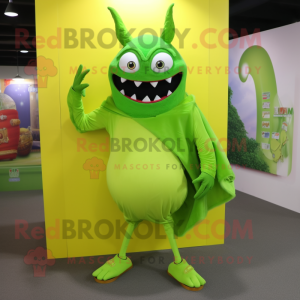 Lime Green Devil mascot costume character dressed with a Bikini and Shawls