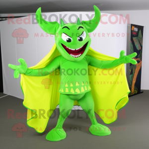 Lime Green Devil mascot costume character dressed with a Bikini and Shawls