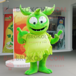 Lime Green Devil mascot costume character dressed with a Bikini and Shawls