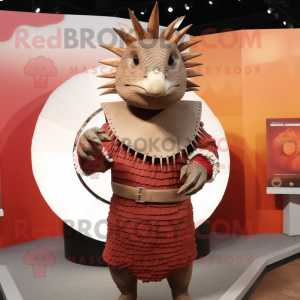 Rust Armadillo mascot costume character dressed with a Sheath Dress and Necklaces