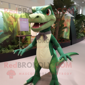 Forest Green Dimorphodon mascot costume character dressed with a Poplin Shirt and Headbands