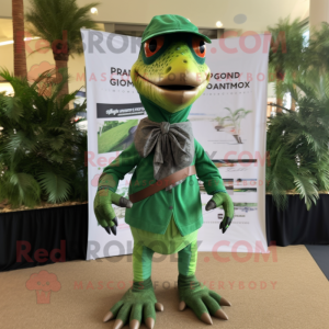 Forest Green Dimorphodon mascot costume character dressed with a Poplin Shirt and Headbands