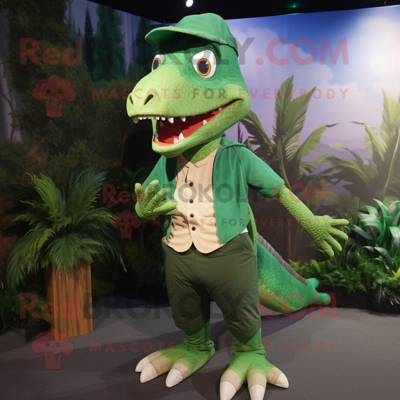 Forest Green Dimorphodon mascot costume character dressed with a Poplin Shirt and Headbands