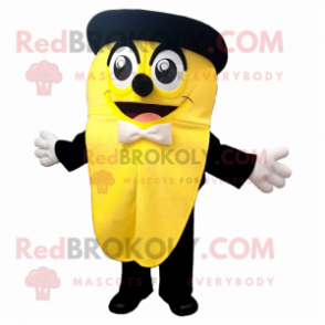 Lemon Yellow Enchiladas mascot costume character dressed with a Tuxedo and Bow ties