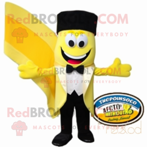 Lemon Yellow Enchiladas mascot costume character dressed with a Tuxedo and Bow ties