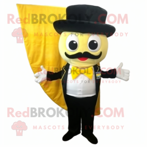 Lemon Yellow Enchiladas mascot costume character dressed with a Tuxedo and Bow ties