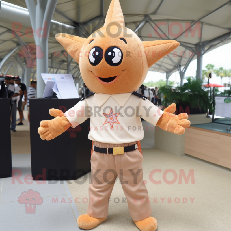 Tan Starfish mascot costume character dressed with a Polo Shirt and Bracelet watches