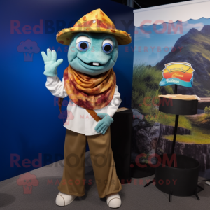 nan Fish Tacos mascot costume character dressed with a Cargo Pants and Pocket squares