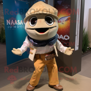 nan Fish Tacos mascot costume character dressed with a Cargo Pants and Pocket squares