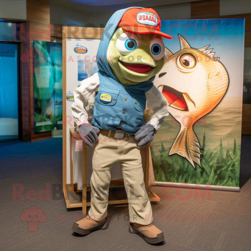 nan Fish Tacos mascot costume character dressed with a Cargo Pants and Pocket squares nan Fish Tacos mascot costume character dressed with a Cargo Pants and Pocket squares