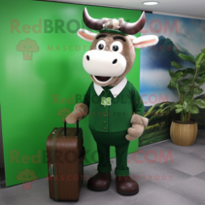 Forest Green Beef Stroganoff mascot costume character dressed with a Shift Dress and Briefcases