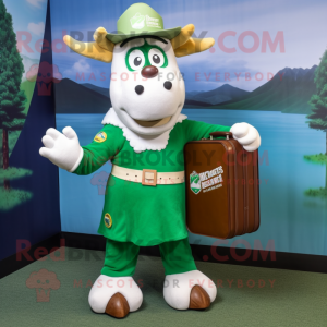 Forest Green Beef Stroganoff mascot costume character dressed with a Shift Dress and Briefcases