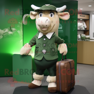 Forest Green Beef Stroganoff mascot costume character dressed with a Shift Dress and Briefcases