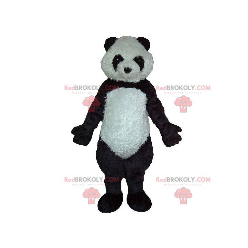 Mascote panda preto e branco, fofo e peludo, fantasia de urso -