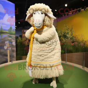 Cream Merino Sheep maskot...