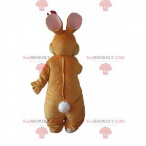 Brown and white rabbit mascot with pretty blue eyes -